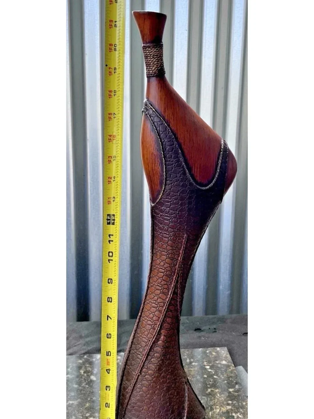 Tall Art Deco , MCM style.Wood sculpture,snake skin like wrap